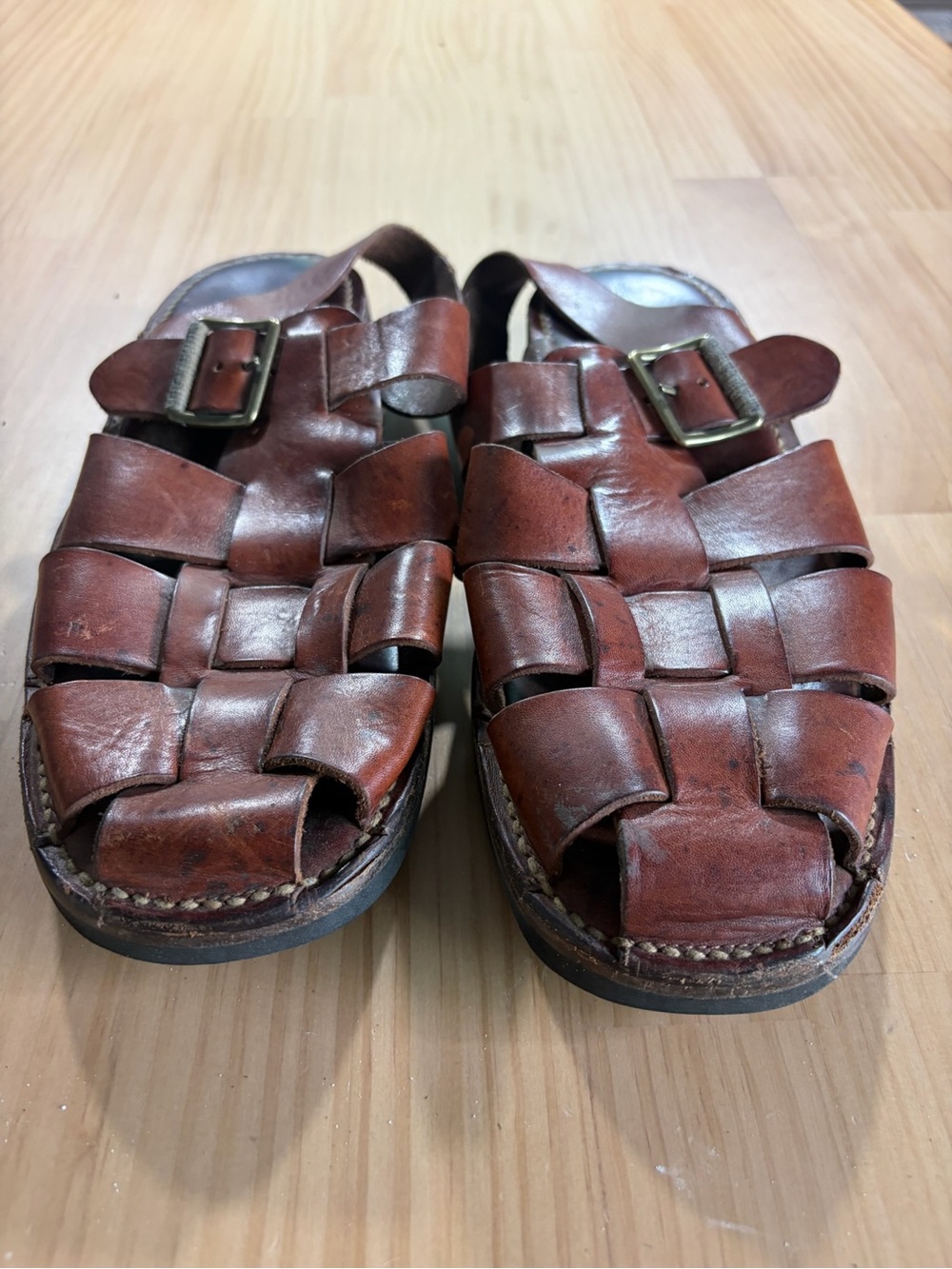 Cole Haan Brown Woven Leather Buckle Fisherman Sandals A6